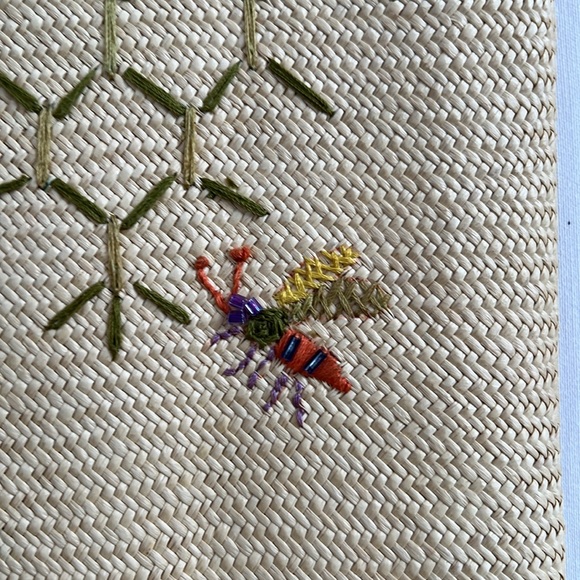 Andrea Stuart New York Straw Embroidered Bag Lucite Handles - Picture 3 of 10